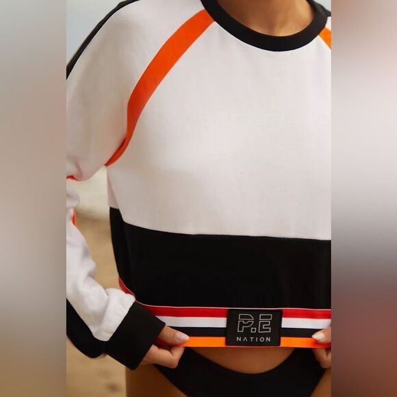 NWOT P.E Nation Legacy Organic Cotton Sweatshirt in Optic White Pullover - Picture 11 of 12